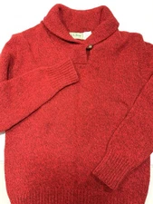 Vintage Women's L.L. Bean Wool Blend Shawl Neck Sweater - Red - Button Front