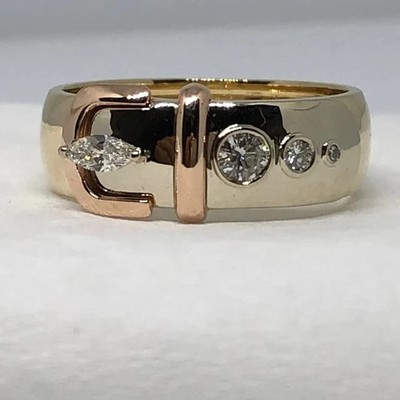 2.5Ct Round  Cut Lab Created Diamond Belt Buckle Ring 14K Three Tone Gold Plated