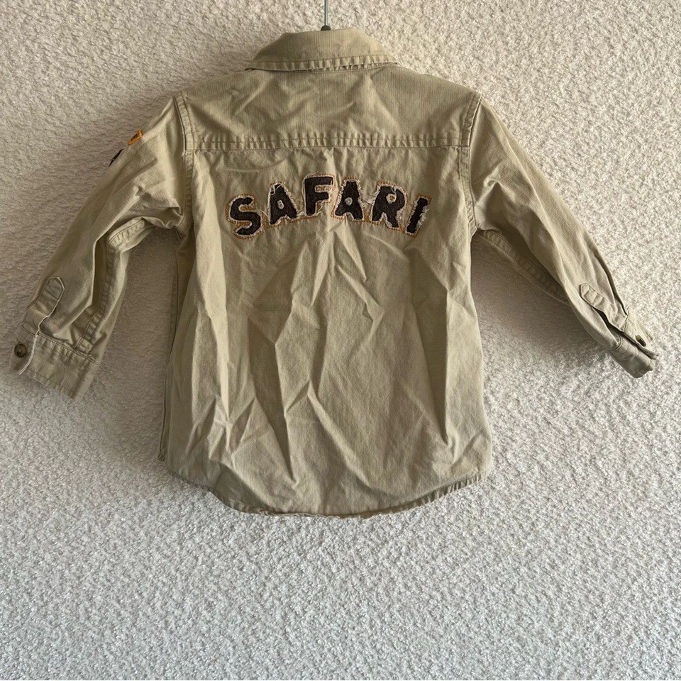 Janie And Jack 复古男孩纽扣野生动物园指南衬衫尺寸 18-24 个月 — 第 3/4 张图片