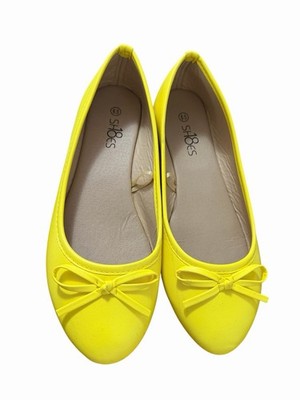 sh18es Yellow Ballet Flats Bow Women's Size 6.5 Slip-On Casual Shoes