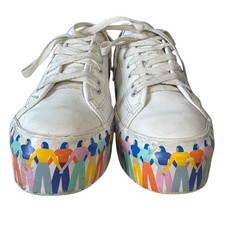 Keds Triple Up Leather Rainbow People White Platform Sneakers Size 7