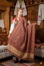 Sanskriti Vintage Long Peach  Cream Hand Woven Shawl Scarf Throw Woolen Stole