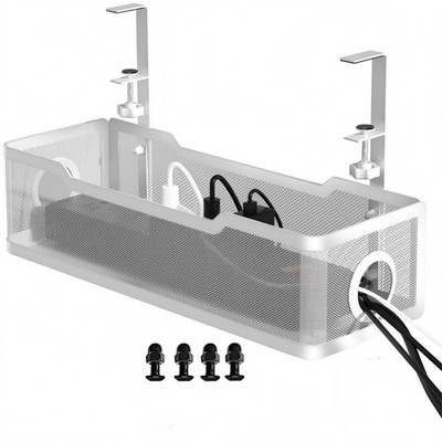 Under Desk Cable Management Tray No Drill Mesh Wire Organizer Clamp White 2026