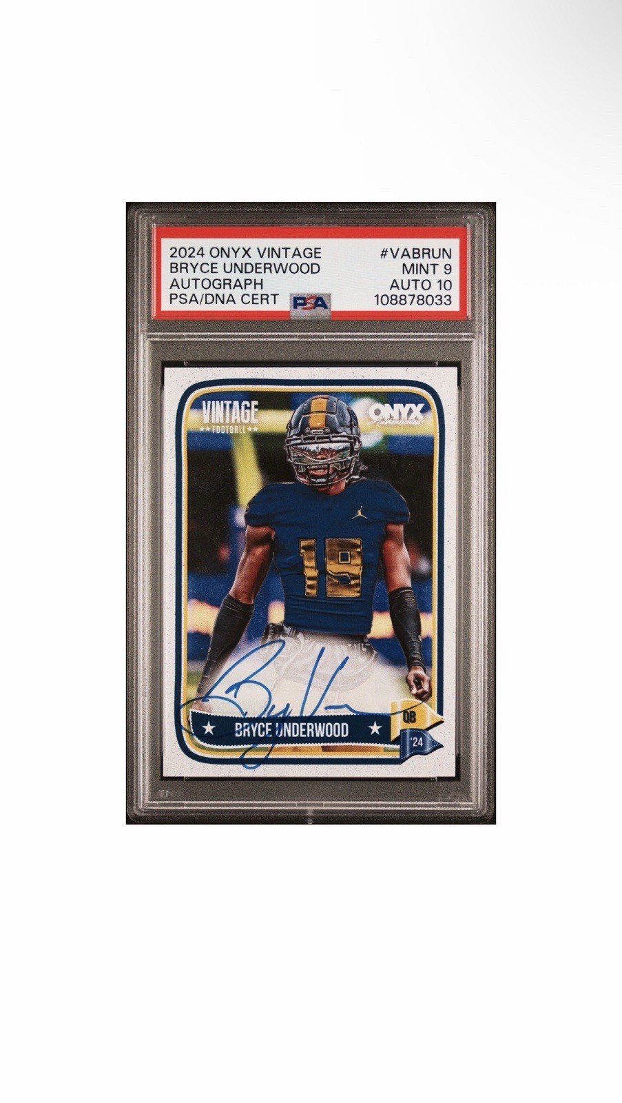 PSA 9/10 - 2024 Onyx Vintage BRYCE UNDERWOOD On Card AUTO Michigan
