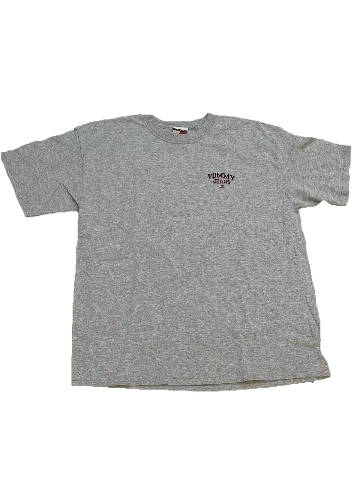 Vintage Tommy Jeans Hilfiger Double Sided Gray Shirt Spellout Logo XXL Y2K Promo
