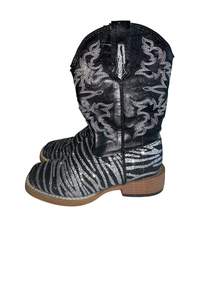 Botas de Vaquero Roper Niñas Brillo Cebra Puntera Cuadrada Talla 9 Negras Plateadas Foto 4 de 4