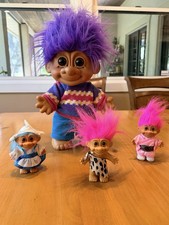Russ Troll Dolls Lot   Large Purple Hair Troll  3 Minis, Vintage, Nice