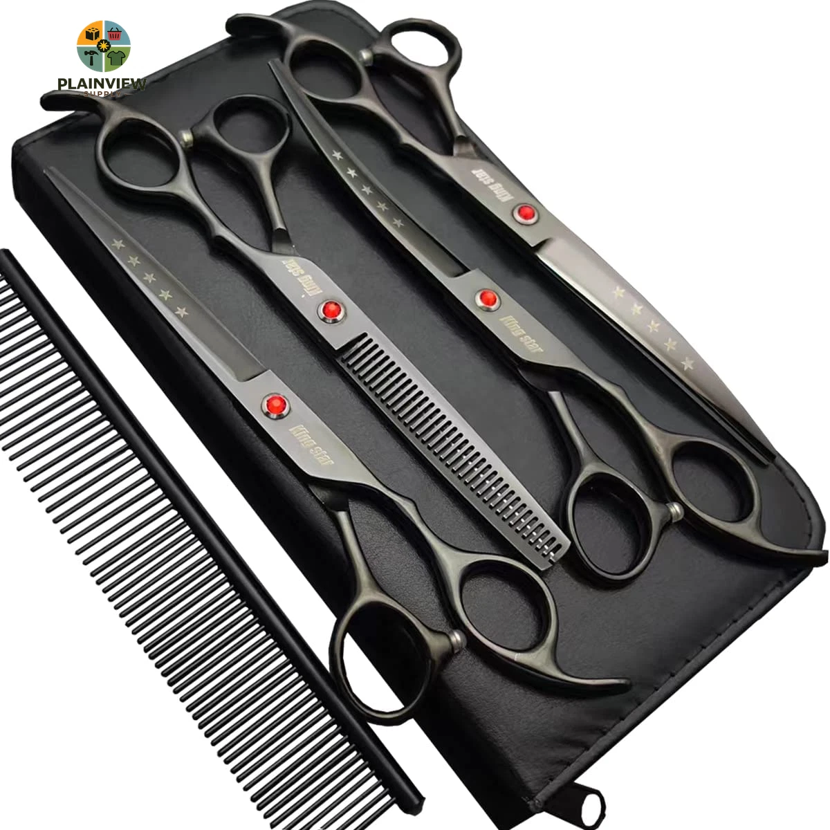 7.0In Titanium Professional Dog Grooming Scissors Set,Straight & Thinning & Curv