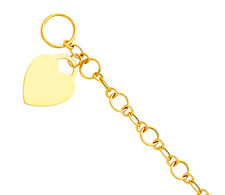 14K Solid Yellow Gold Rolo Bracelet Heart Charm 7.5" Engravable 5.52g Women Gift