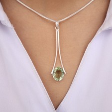 Green Amethyst Gemstone 925 Sterling Silver Jewelry Handmade Women Pendant 1.79"