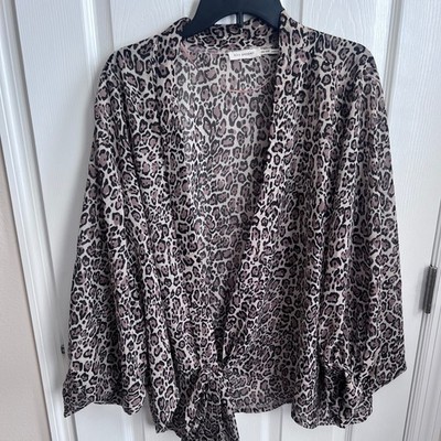 Blu Pepper Leopard Print Kimono Cardigan Tie Front Sheer One Size