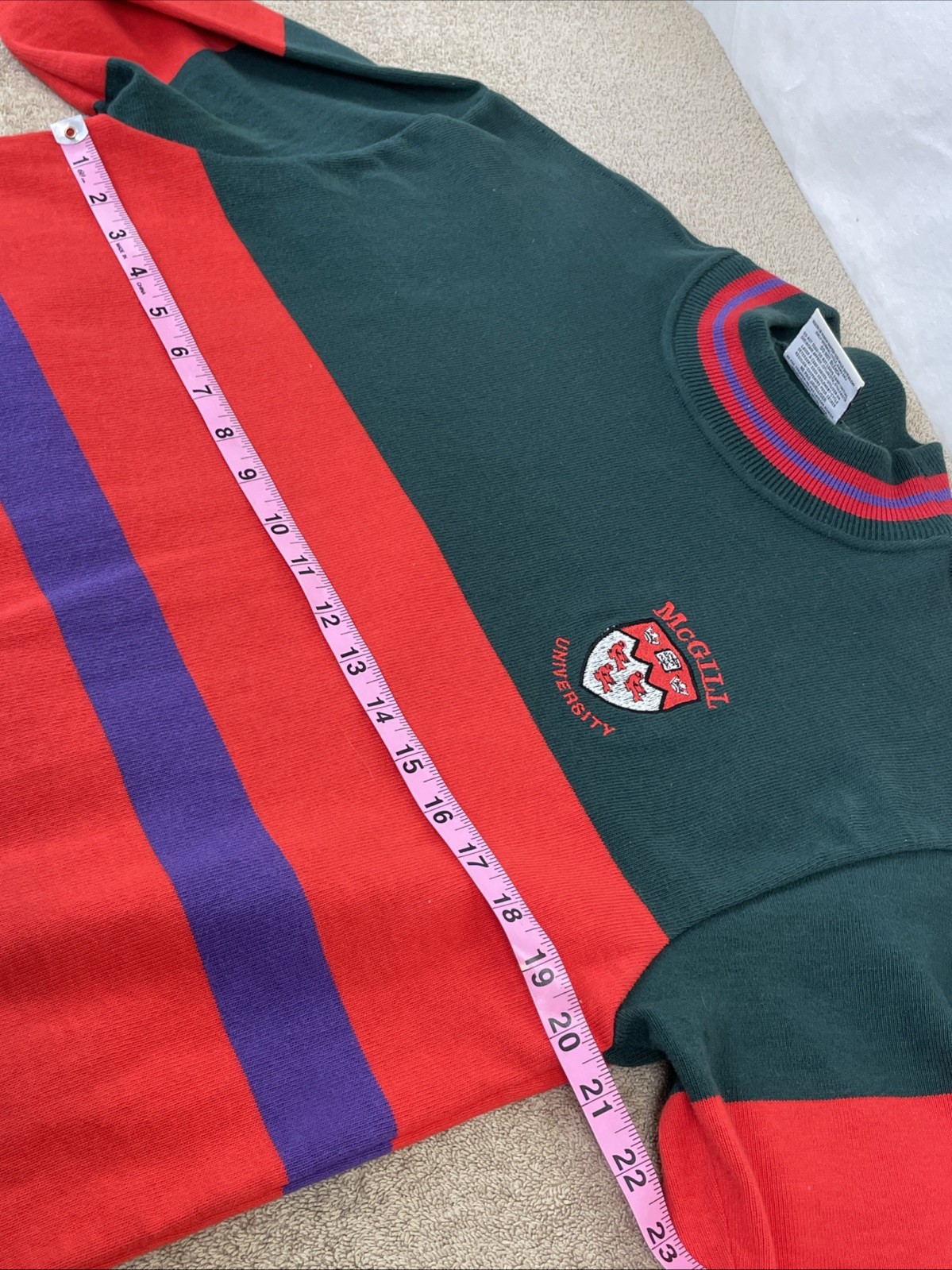 Barbarian Rugby Shirt McGill University Red/Green/Purple Striped Mock Neck Sz M