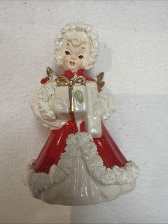 VTG LEFTON CHRISTMAS ANGEL PRESENT GIRL SPAGHETTI LACE FRINGE RARE