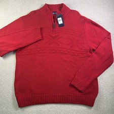 1/4 Zip Mens Cable Knit Sweater Chaps Size XL Red Snowflake Winter Ski NWT 80