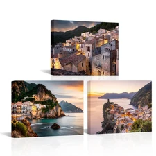 Mediterranean Canvas Wall Art Italy Seaside Villa Picture Prints Wall Decor G...