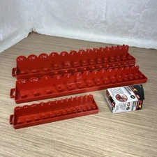 SAE Toolbox Socket Organizers 1/2” 3/8” 1/4” Drive Short & Deep Plastic Red