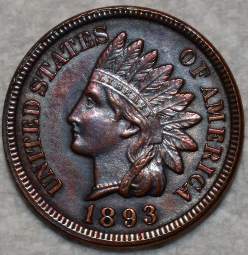 Uncirculated 1893 Indian Head Cent, Razor-Sharp specimen.