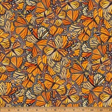 Cotton Mariposa Masterpiece Butterflies Monarch Fabric Print by Yard D141.14