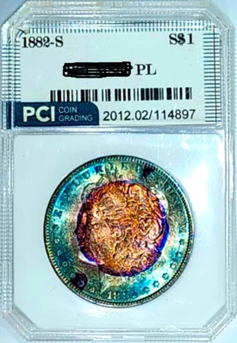 1882-S Gem BU PL Proof-like  Morgan Dollar Glowing Rainbow Color Toned