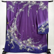 JAPANESE KIMONO FURISODE PURPLE 170cm 5 ft 7 in PURE SILK FF8560