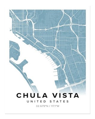 Chula Vista Map Wall Art Poster - Minimalist Urban Design Home Decor