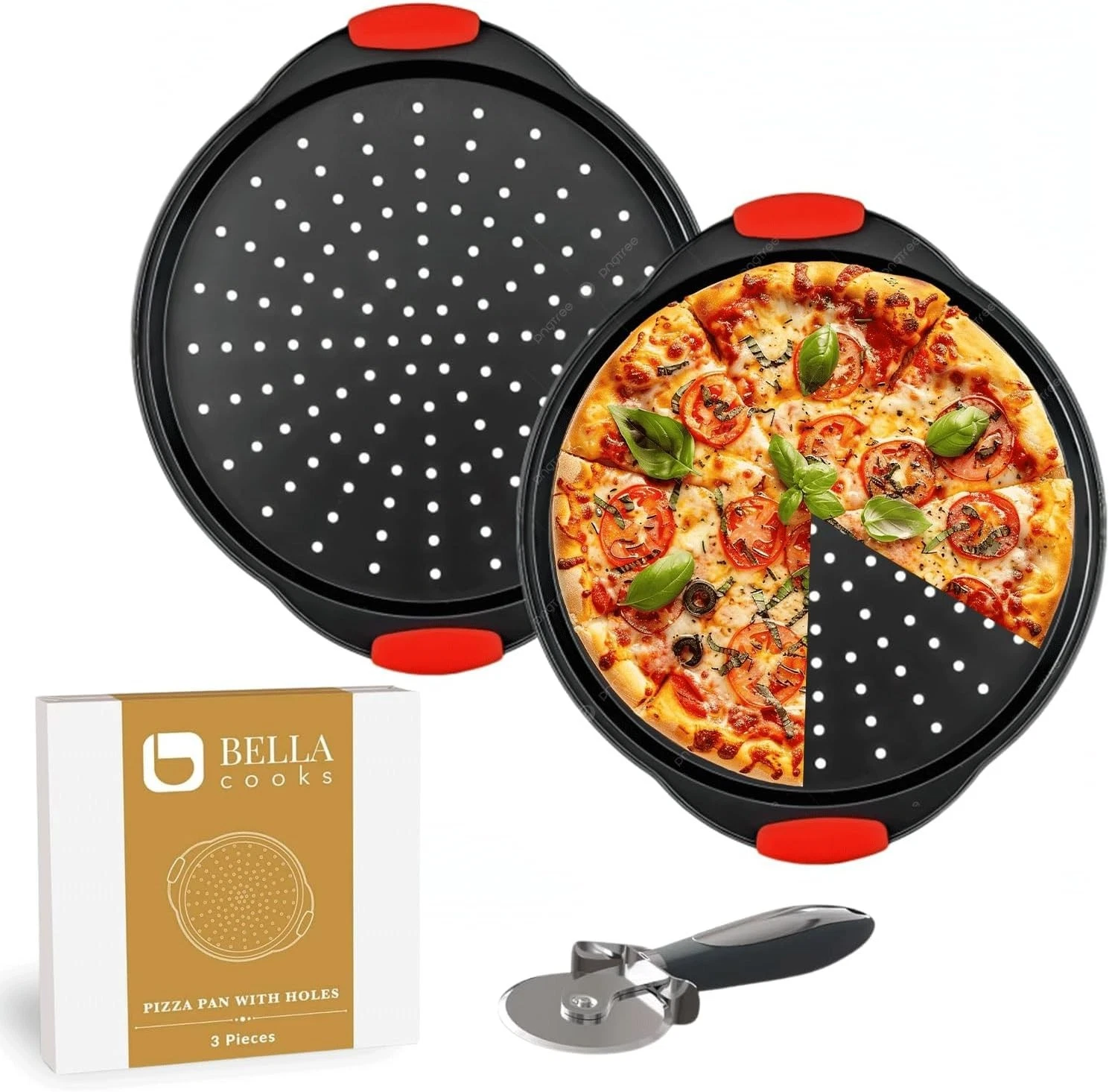 12 Inch Pizza Crisper Pan Set of 2 Non-Stick Perforated Carbon Steel Baking