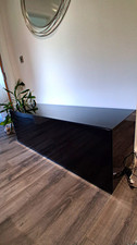 Black High Gloss TV Stand, Freestanding Rectangular Media Unit with Storage