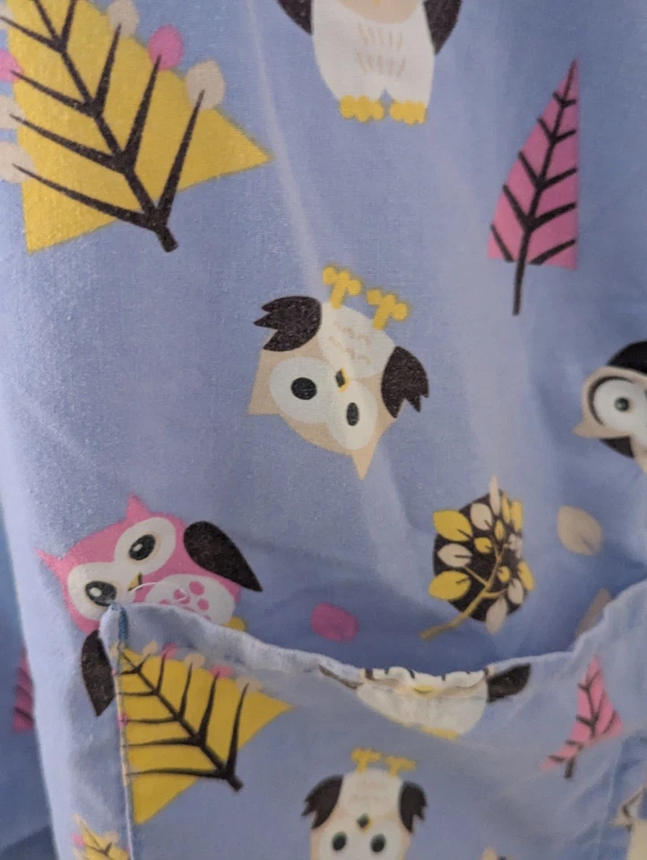 C - Women's Carol's Scrubs Owls Trees Colorful Blue Size L (12-14) Scrub Top - Image 3 of 4