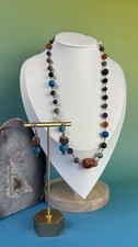 Genuine Multi-Gemstone Long Necklace + Matching Earrings Set