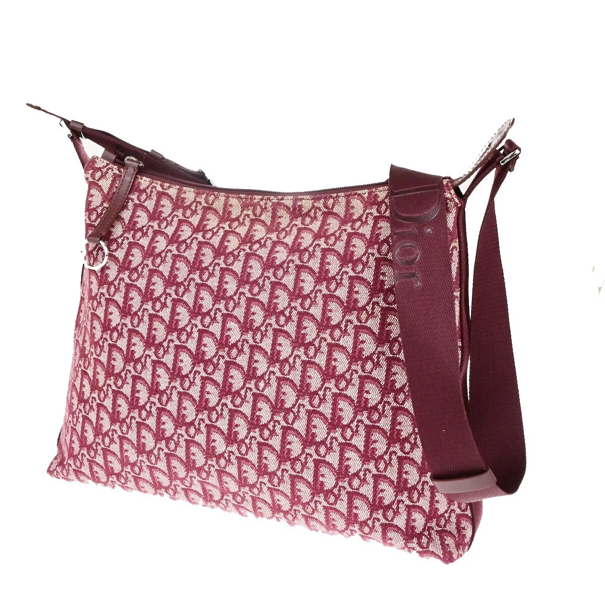 Sac bandoulière CHRISTIAN DIOR motif trotteur toile cuir bordeaux SHW 77YG691