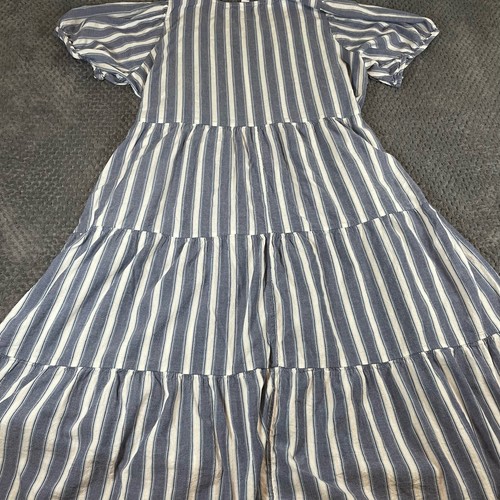 Old Navy Dress Womens 2X Smocked Layered Blue Stripe Pockets Nautical Coastal - Picture 7 of 8