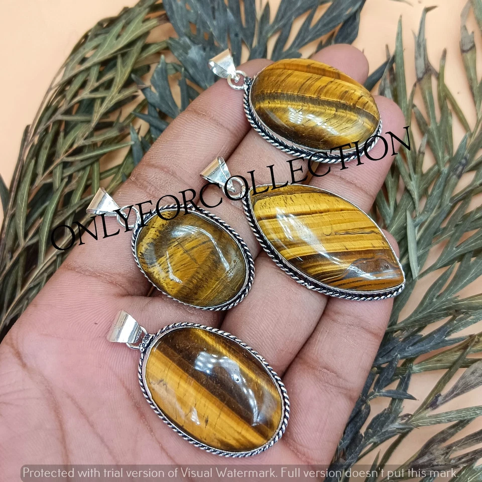 Calmante ojo de tigre piedra preciosa 925 enchapada en plata de ley colgante hecho a mano joyería Foto 3 de 3