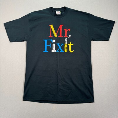 Vintage Mr Fix It Dad Tool T-Shirt Adult Large Black Jerzees 90's Single Stitch