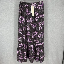 Saltwater Luxe Rex Maxi Skirt Size M Dark Floral Purple Tiered Layered HR NEW