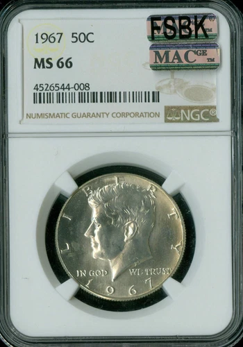 1967 KENNEDY SILVER HALF DOLLAR NGC MS66 MAC FSBK BUSINESS STRIKE SPOTLESS  *