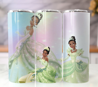 20oz Tumbler Princess Tiana Stainless Steel Cup Travel Mug Straw Lid