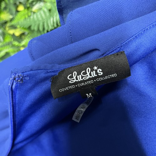 Lulus Dress Women Medium Ruffle Sleeves Formal Gown Royal Blue Halter Maxi 2667 - Picture 4 of 9