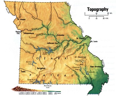 MISSOURI TOPOGRAPHY MAP GLOSSY POSTER PICTURE PHOTO PRINT BANNER 10279