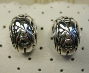 Polished Modern Sterling Silver Hidden Face Filigree Hoop Post Earrings 925