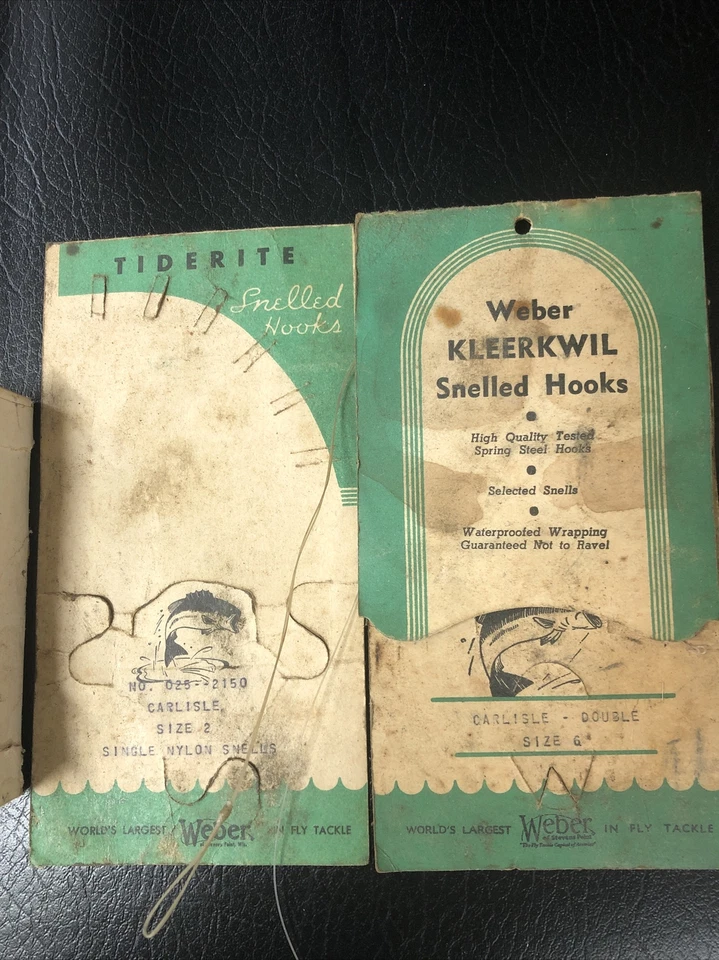 Caja moscas trucha vintage y gancho snellado Weber paquetes vacíos Foto 3 de 4