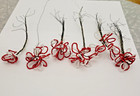 Vintage Lot of 6 Handmade French Seed Bead Flowers Stems Millinery Art ~ Red