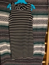 Talbots Women Black White Stripe Sleeveless XSP Dress Cotton Casual Knit Stretch