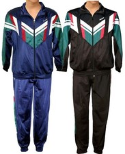 mens shiny joggers sports suit tracksuit in black and blue Btt1
