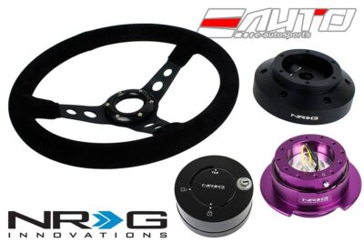 NRG 350mm 3'' DP Steering Wheel Suede Black St 101H Hub Gen2.5 PP Release Lock LB
