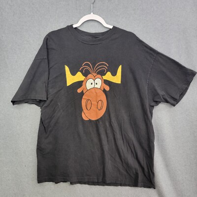 VTG 90s Taco Bell Rocky Bullwinkle Men 2XL Faded Black T Shirt USA Single Stitch
