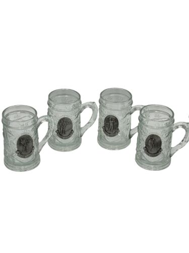 Golf Beer Mugs set of 4 Pressed Glass with Pewter Emblem Collectible Steins - Afbeelding 1 van 13
