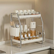 2 Tier Kitchen Spice Rack Seasoning Herbs Jars Bottles Holder Stand Organizer UK
