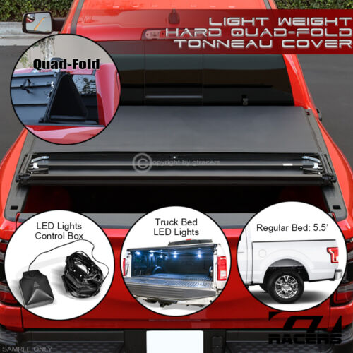 For 2015-2024 F150 5.5' Short Bed Lightweight Hard Quad 4-Fold Tonneau Cover+LED - Photo 1 sur 9