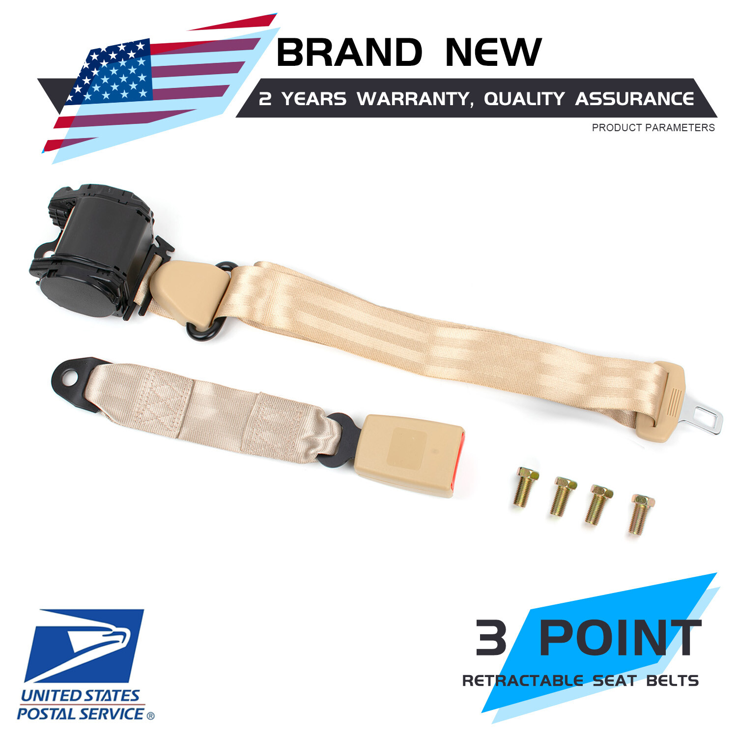 1* Set Safety 3 Point Retractable Car Seat Lap Belt Adjustable Kit Universal New