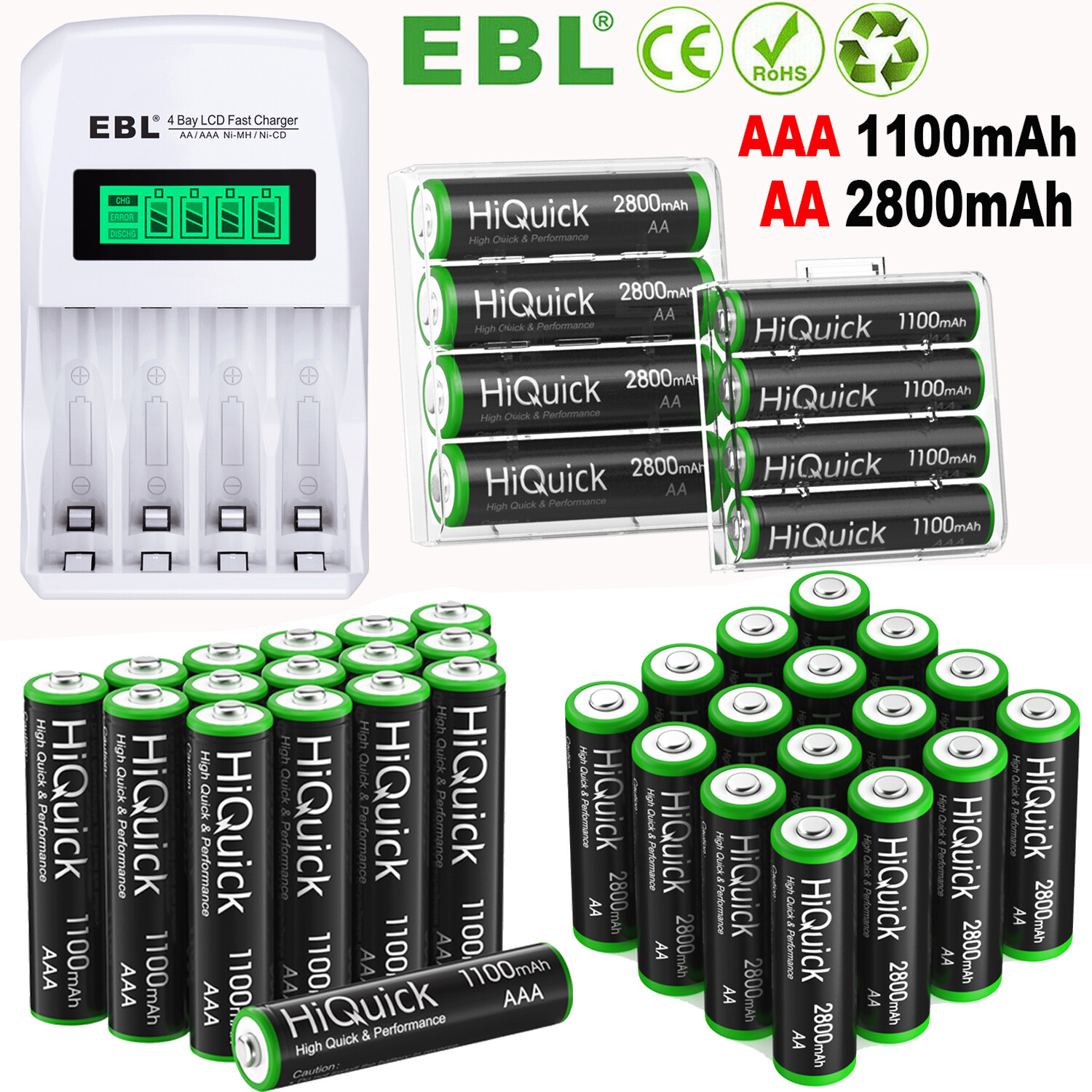 Lot AAA AA Rechargeable Batteries NiMH 1.2V / 4/8-Slots Battery Smart Charger-image